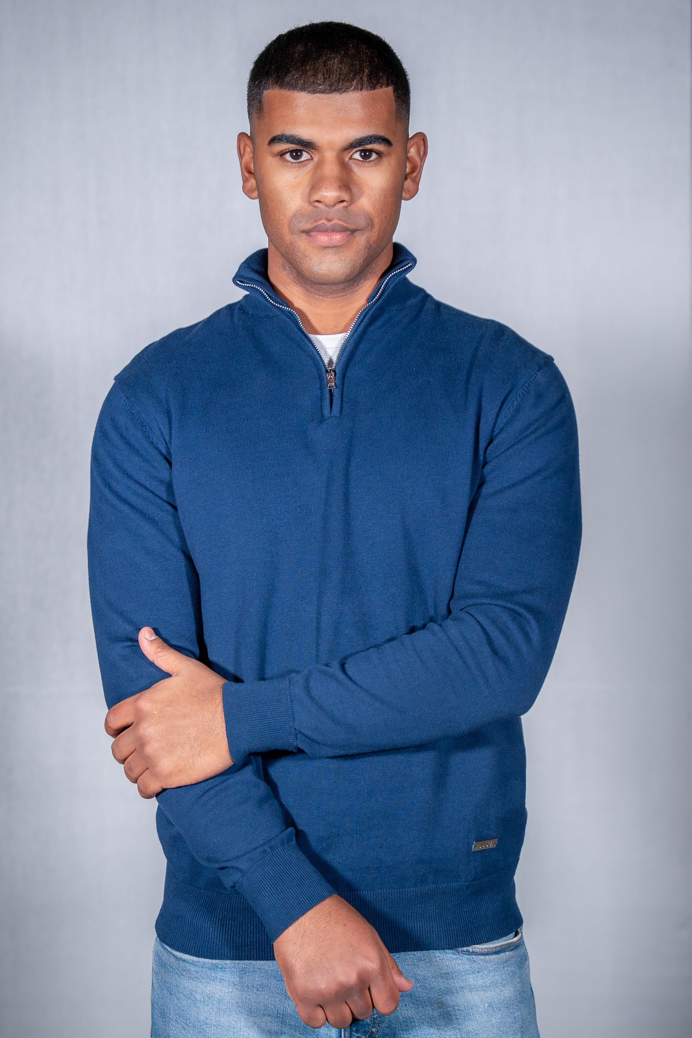 Cotton Blend Quarter Zip Jumper Navy