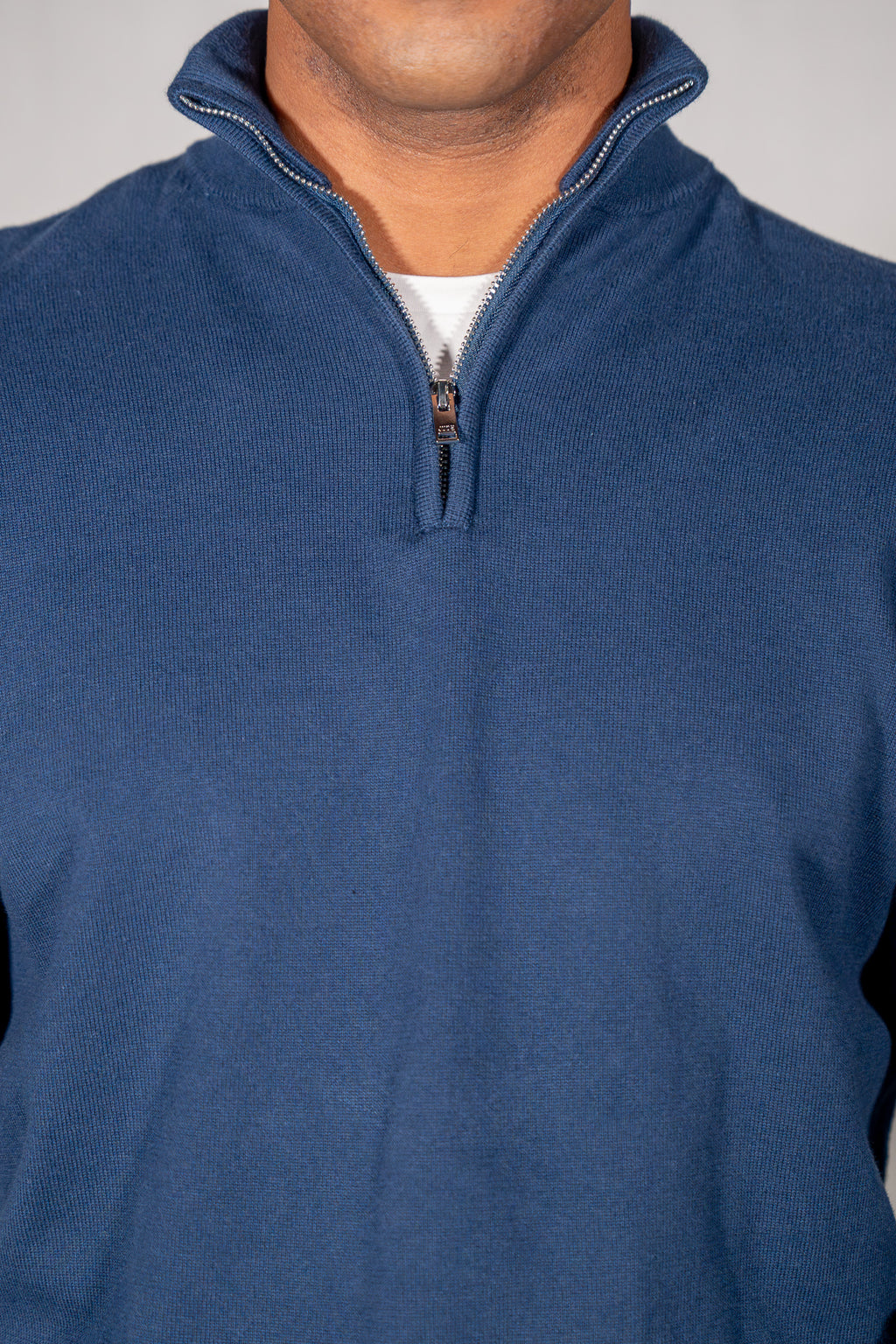 Cotton Blend Quarter Zip Jumper Navy