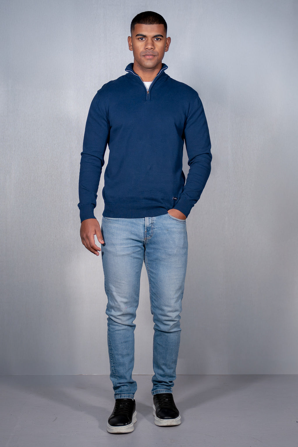 Cotton Blend Quarter Zip Jumper Navy