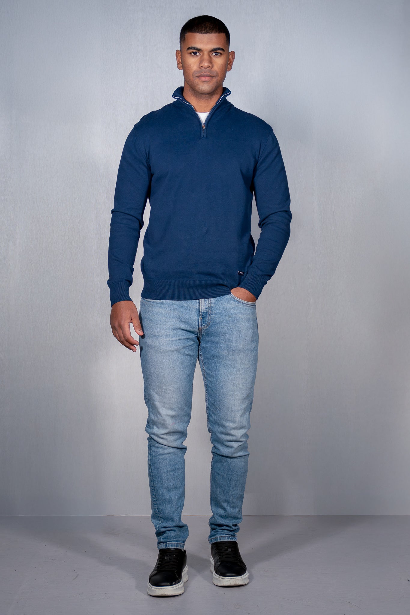 Cotton Blend Quarter Zip Jumper Navy