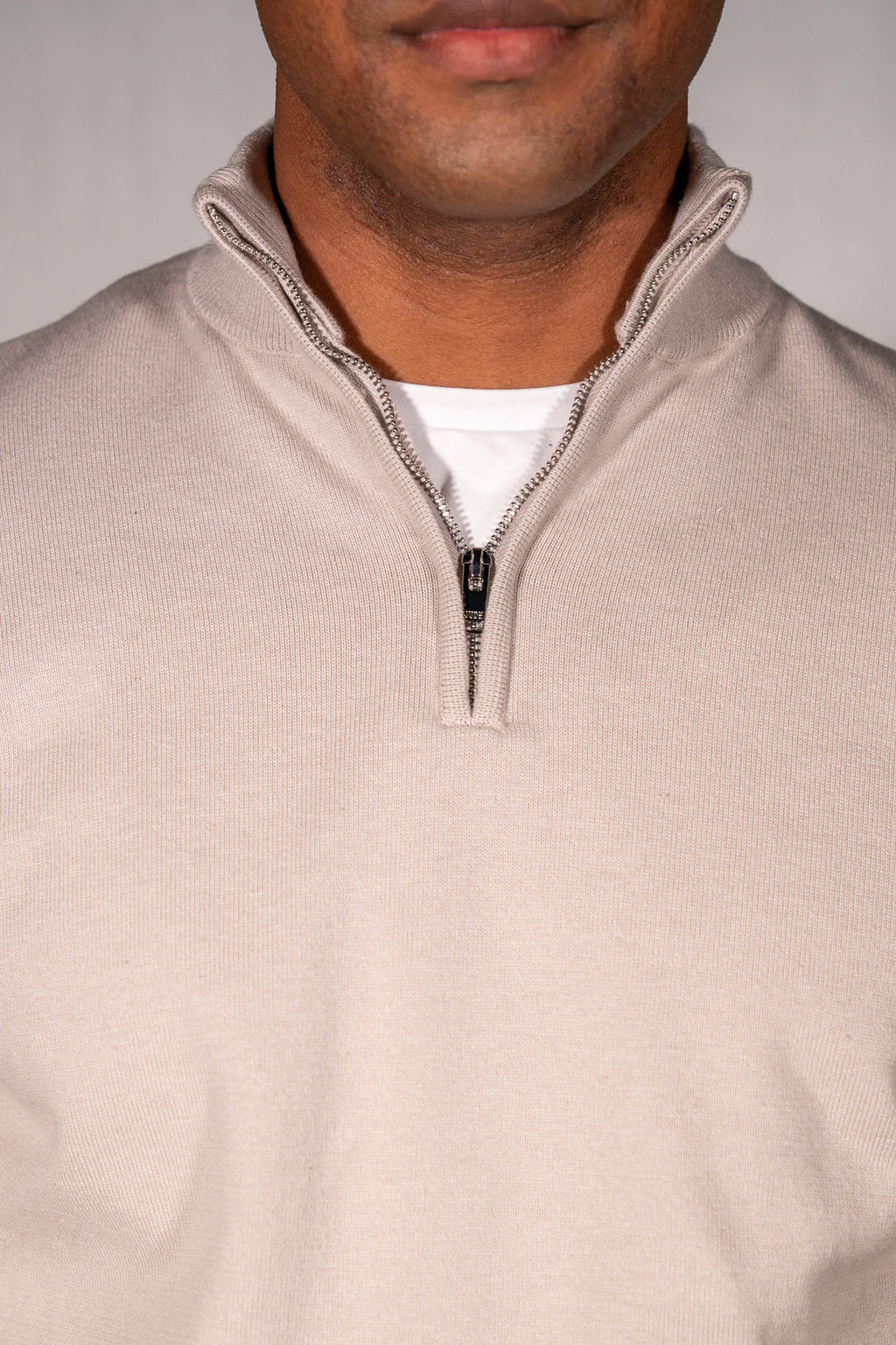 Cotton Blend Quarter Zip Jumper Beige