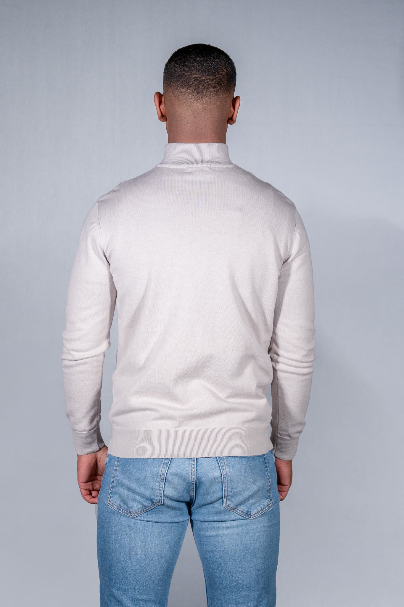 Cotton Blend Quarter Zip Jumper Beige
