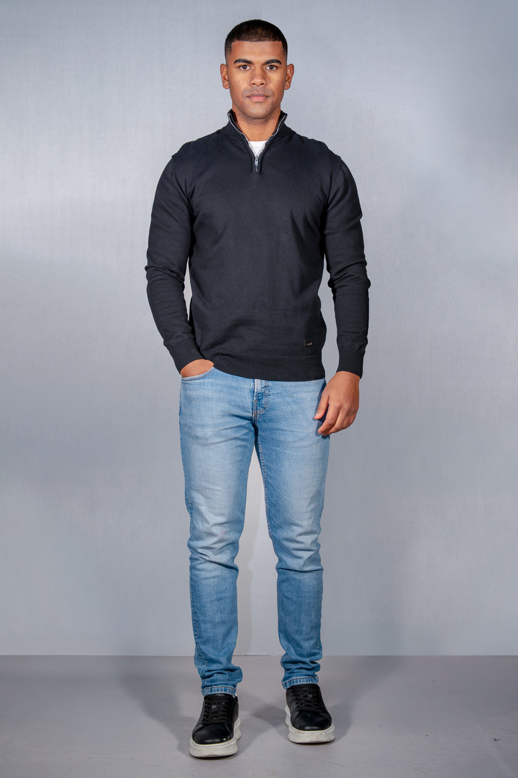 Cotton Blend Quarter Zip Jumper Black