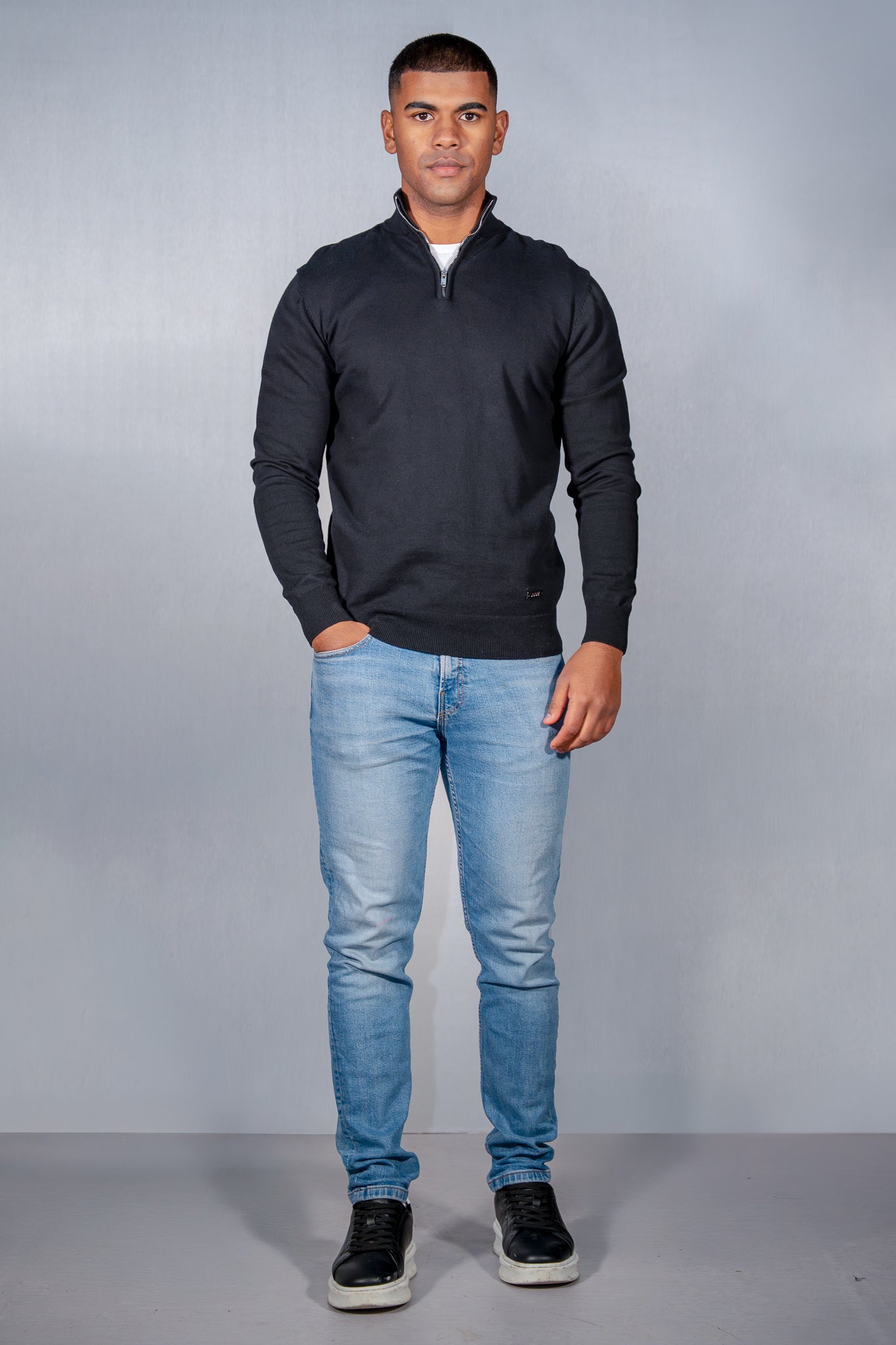 Cotton Blend Quarter Zip Jumper Black
