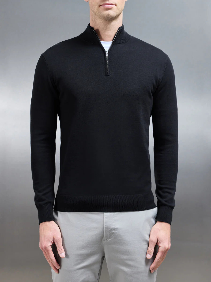 Cotton Blend Quarter Zip Jumper Black